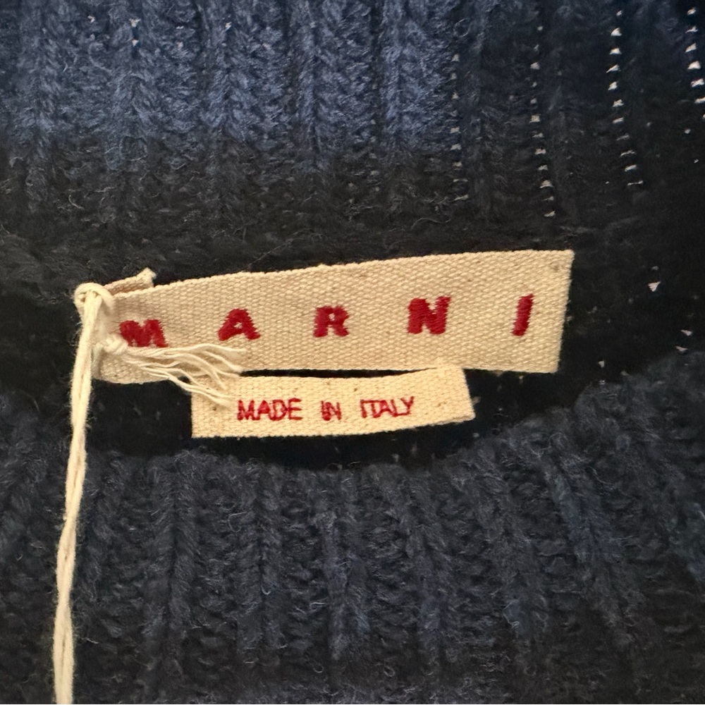 Marni Men's Navy Crewneck Sweater with Yellow Logo - Picture 4 of 10